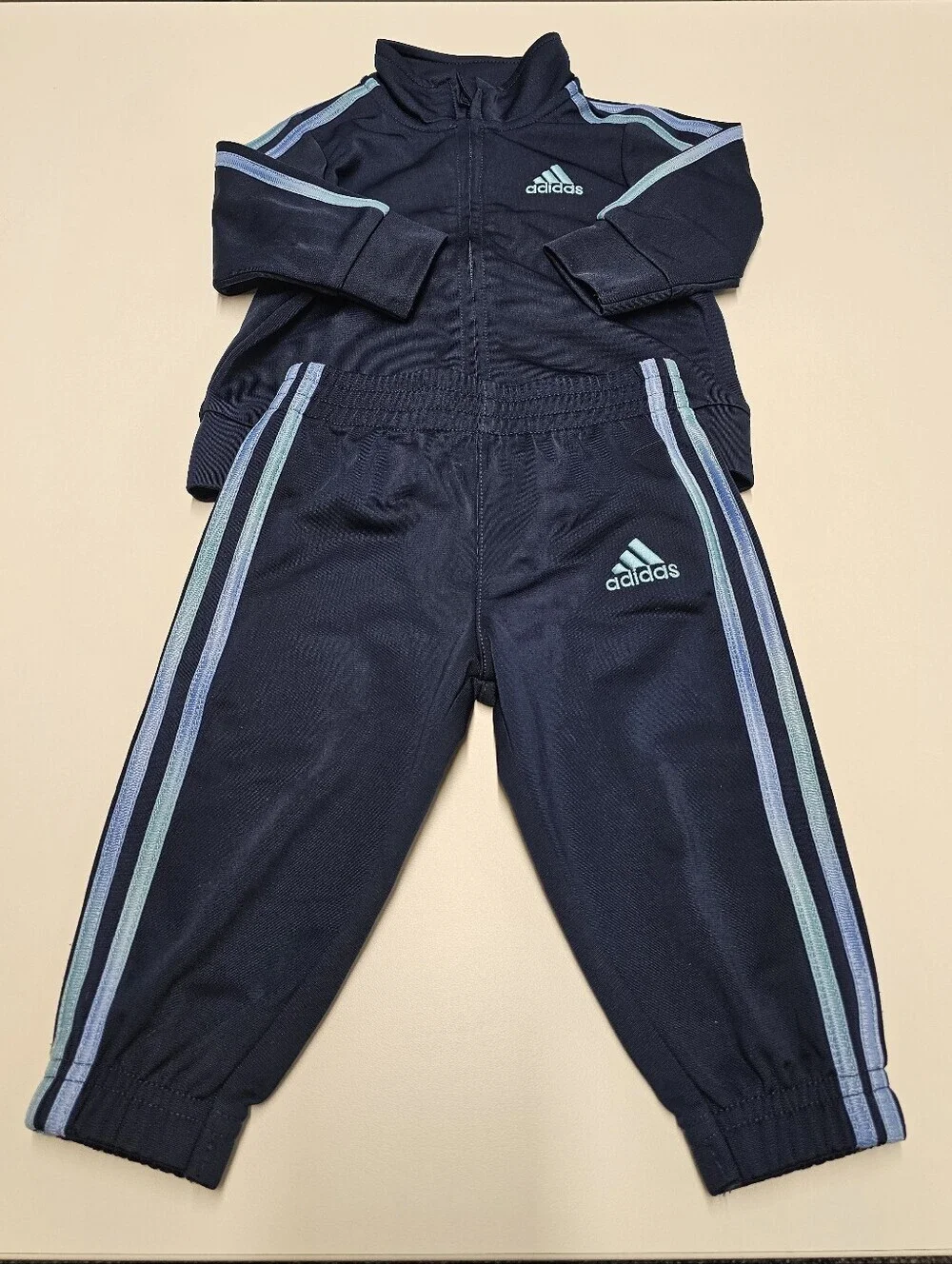 Adidas Cute Navy Track Jacket and Joggers Tracksuit with Light Blue Stripes